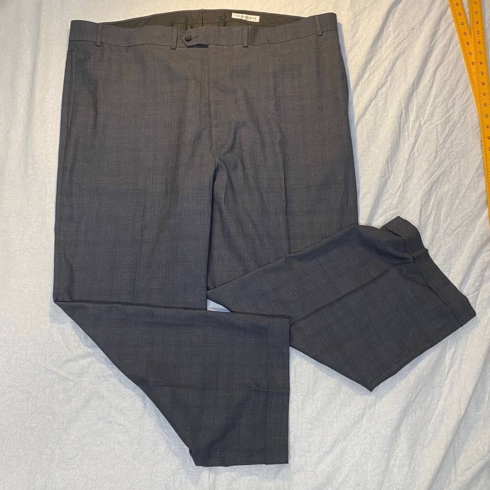 Geoffrey Beene Men's Dress Pants 48W 32L Gray Windowpane Stretch Suit Pants